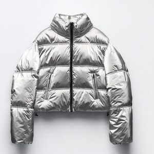 Zara CROPPED METALLIC PUFFER ANORAK WIND PROTECTION Like New size M